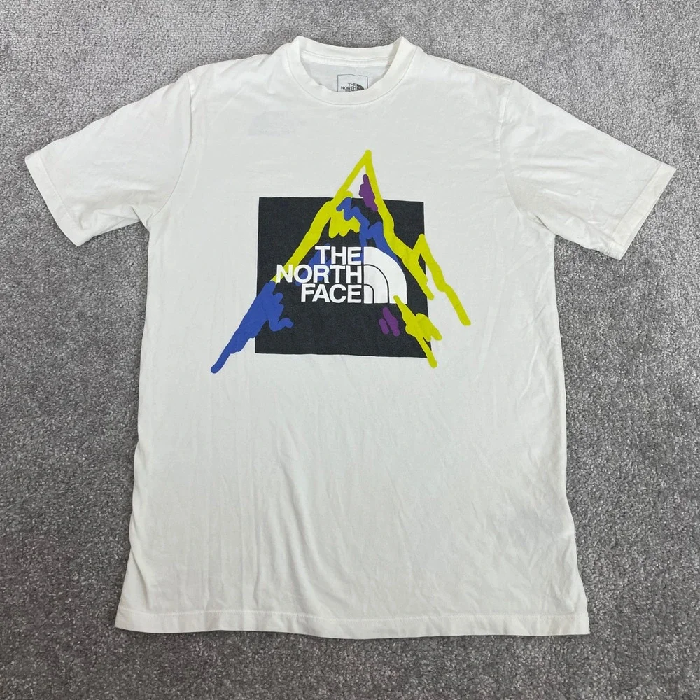 North Face T Shirt Mens Small Mountain Graphic Hiking White‎